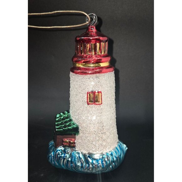 Hand-Painted Hand Blown Glass Lighthouse Christmas Ornament - Picture 3 of 6